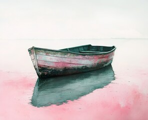 Boat in Dreamy Realism on Water, AI generated illustration
