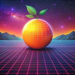 A vibrant 3D illustration of a pitanga fruit. glowing with a retro futuristic aesthetic.