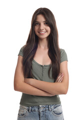 Fototapeta premium Portrait of beautiful teenage girl on white background