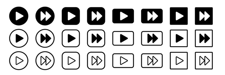 円や四角のシンプルなフレームに入った矢印のアイコンセット