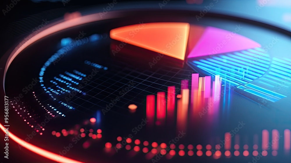 Poster close-up of a 3d pie chart with interactive elements, including hover effects and clickable segments