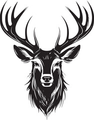 Rain Deer Head Black and White logo illustration for T-shirt design	
