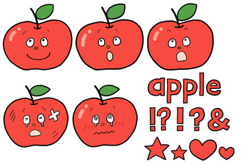 シンプルでかわいい表情豊かなりんごのイラストセット