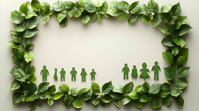 3D Family Diversity Leaf Frame with Growth Text concept as A natural themed border frame with leaf elements and the word Growth at the bottom representing family diversity. The frame provides ample co
