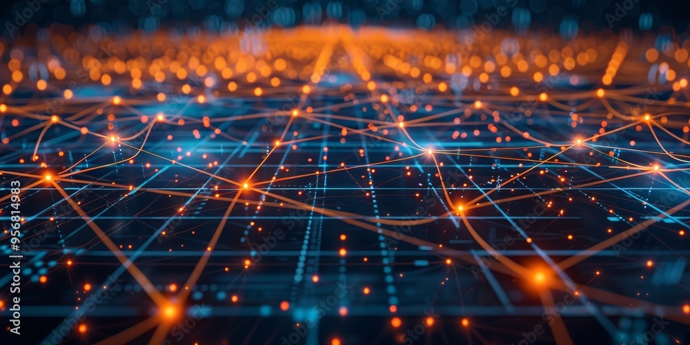 Poster Digital network concept with glowing nodes and connections, symbolizing global communication and data transfer