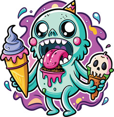 Obraz premium Cute Cartoon Ghost Eating Ice isolated | with a Sunglass & Christmas hat and siting on Easter egg etc