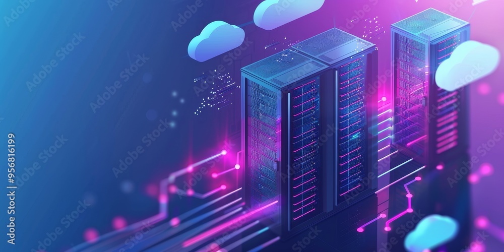 Leinwandbilder a modern data warehouse infrastructure with servers and cloud storage, optimizing data management an