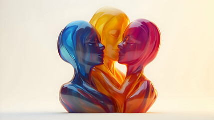 Fototapeta premium 3D Glossy Abstract Family Embrace with Flowing Colors concept as A dynamic digital art banner featuring an abstract interracial family embracing with flowing colors representing unity and diversity. T