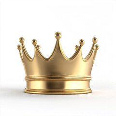 3D rendering of a golden crown isolated on a white background with a simple design.  
