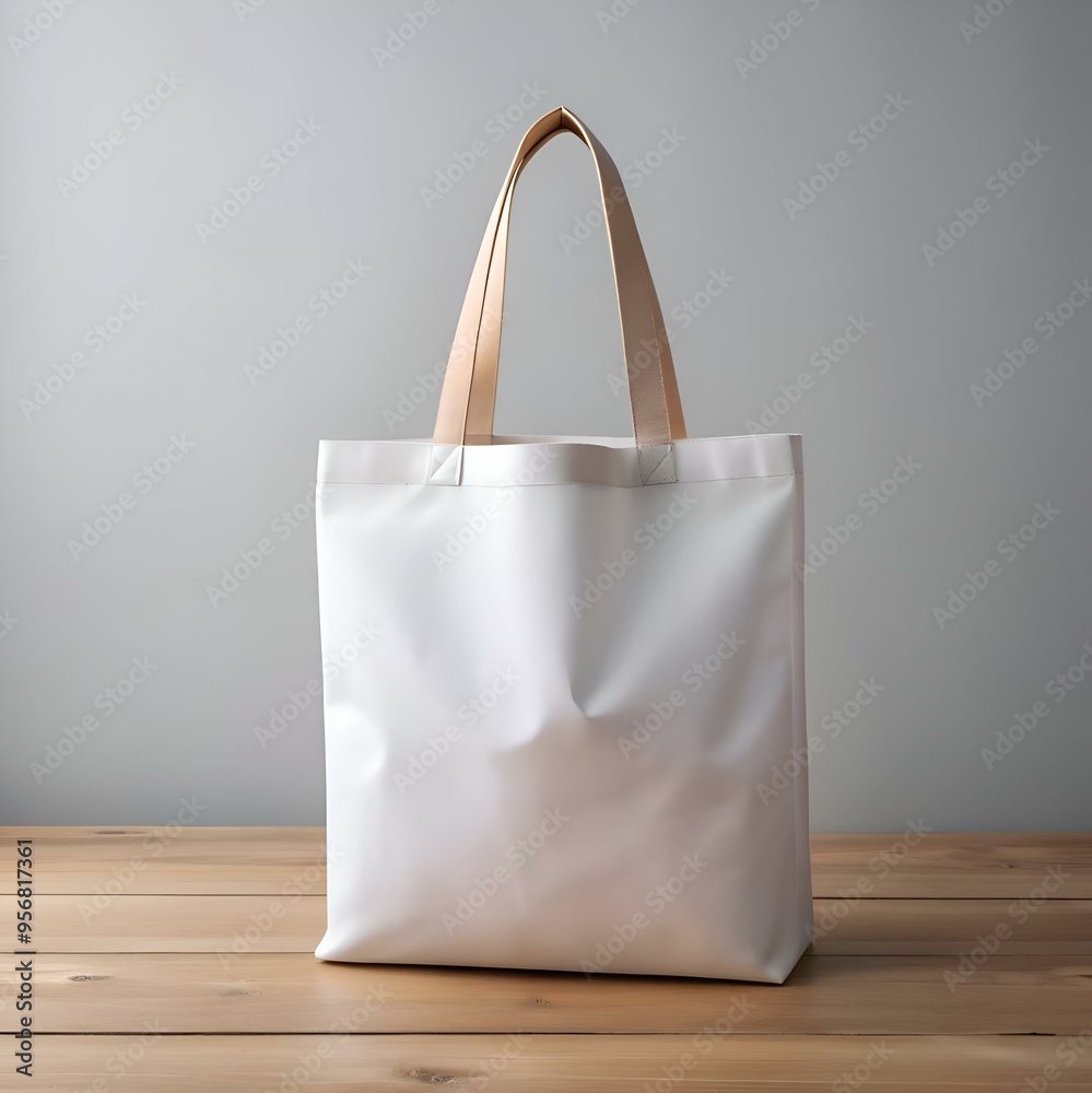 Poster Blank white tote bag with natural leather handles. perfect for branding. mockups. and showcasing your design.