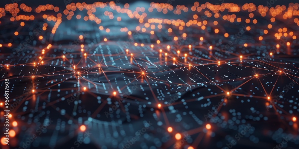 Poster Digital network concept with glowing nodes and connections, symbolizing global communication and data transfer