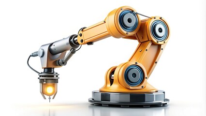 A futuristic robotic arm icon stands alone on a clean white background, symbolizing innovation and automation in modern industrial manufacturing and production processes.