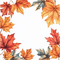 Fototapeta premium Beautiful watercolor autumn leaves arranged in a frame, perfect for seasonal backgrounds or nature-themed projects.