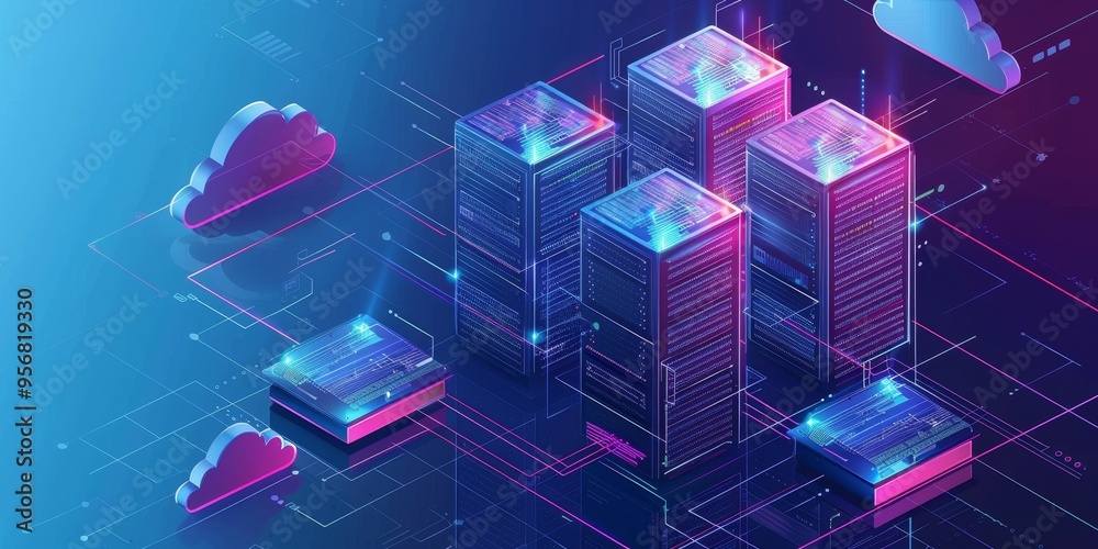 Fototapete A modern data warehouse infrastructure with servers and cloud storage, optimizing data management and analysis