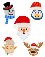 christmas and new year characters holiday symbols flat style vector illustration isolated on white background