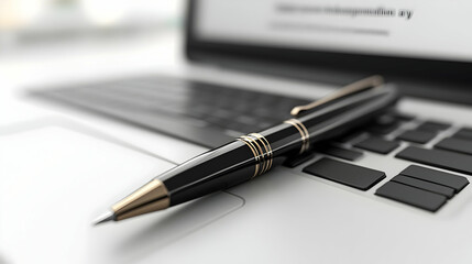 3D Icon Laptop and pen with Productive Day text in a border frame with copy space concept as Camera movement Zoom into the laptop and pen with text. Scene Clean and organized layout with ample copy sp