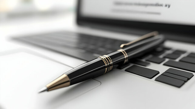 3D Icon Laptop and pen with Productive Day text in a border frame with copy space concept as Camera movement Zoom into the laptop and pen with text. Scene Clean and organized layout with ample copy sp