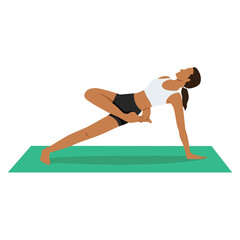 Young woman doing Side Plank Variation Revolved Half Bound Pose or Vasisthasana Variation Parivrtta Ardha Baddha Asana. Flat vector illustration isolated on white background