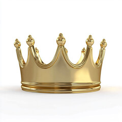3D rendering of a golden crown isolated on a white background with a simple design.  
