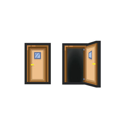 close and open door in outline flat vector design.