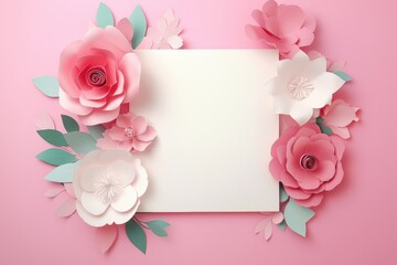 Paper flowers frame blank card