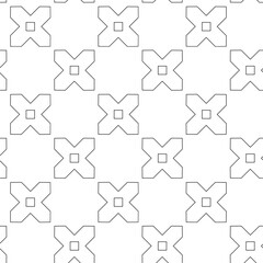 Abstract geometric pattern with crosses, stripes, lines. Seamless vector background. White and black ornament. Modern reticulated graphic design.