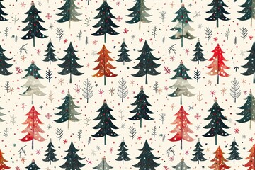 Obraz premium Patterned wallpaper with Christmas trees ideal for creating a festive atmosphere..