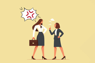 Illustration of two career women blaming each other for trivial problems, solving problems, managing emotions