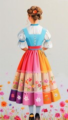 Woman in Dirndl with colorful apron, traditional outfit, Bavarian heritage, elegant dress