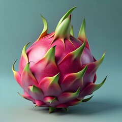 A vibrant 3D illustration of a dragonfruit. showcasing its unique pink and green scales.