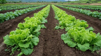 Green Cabbage Plants Growing in a Field
