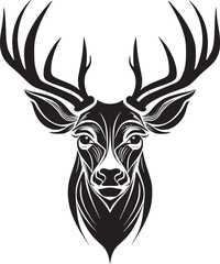 Rain Deer Head Black and White logo illustration for T-shirt design