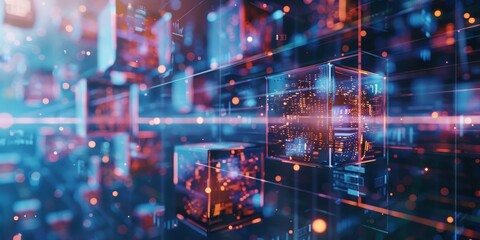 A series of data cubes floating in a virtual space, symbolizing the storage and retrieval of information in a structured manner