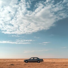 Obraz premium A car in the desert with the sky in the background