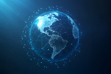 Futuristic globe with abstract connected lines and blue neon color isolated on dark background