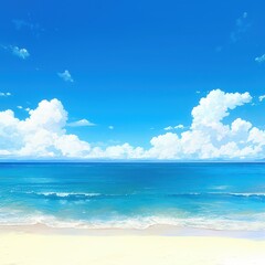 Fototapeta premium A Beautiful Coastal Scene with a Sandy Beach and Blue Sky