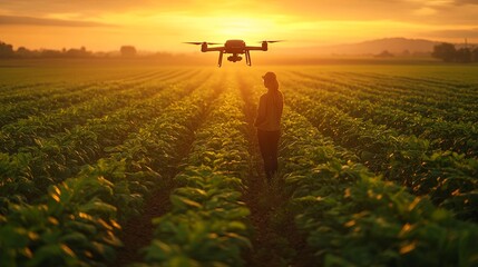 Drone Capturing Farmland Aerial View, High-Tech Atmosphere, AI generated illustration