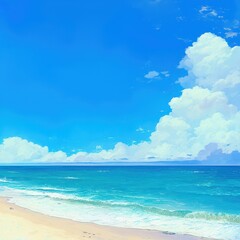 A Tranquil Coastal Scene with a Blue Sky and White Clouds