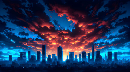 Fototapeta premium Cityscape Anime Style 