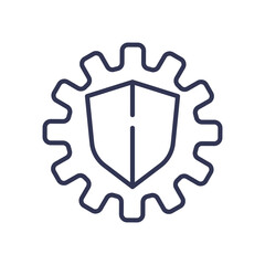 A shield within a gear symbolizing integrated security solutions.