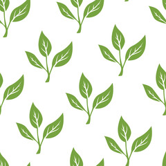 green leaves vector pattern background. Green tea leaf seamless pattern. tea leaves pattern background. seamless patterns with green leaves of tea.