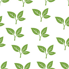green leaves vector pattern background. Green tea leaf seamless pattern. tea leaves pattern background. seamless patterns with green leaves of tea.