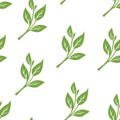 green leaves vector pattern background. Green tea leaf seamless pattern. tea leaves pattern background. seamless patterns with green leaves of tea.