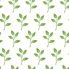 green leaves vector pattern background. Green tea leaf seamless pattern. tea leaves pattern background. seamless patterns with green leaves of tea.
