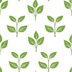 green leaves vector pattern background. Green tea leaf seamless pattern. tea leaves pattern background. seamless patterns with green leaves of tea.