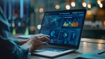 Digital Advertising Analytics and Video ADS Campaigns. Person using laptop analyzing digital ad performance metrics and campaign data. Digital marketing online, Content creation, Customer engagement