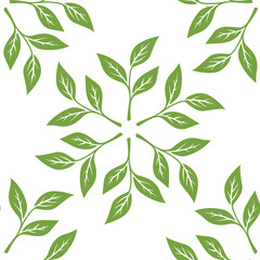 green leaves vector pattern background. Green tea leaf seamless pattern. tea leaves pattern background. seamless patterns with green leaves of tea.