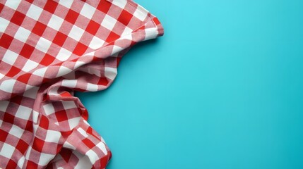 Red and White Checkered Tablecloth on a Blue Background