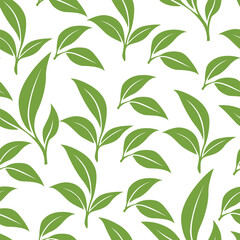 green leaves vector pattern background. Green tea leaf seamless pattern. tea leaves pattern background. seamless patterns with green leaves of tea.