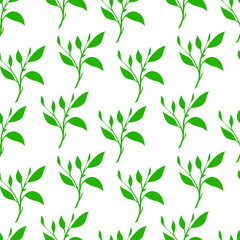 green leaves vector pattern background. Green tea leaf seamless pattern. tea leaves pattern background. seamless patterns with green leaves of tea.